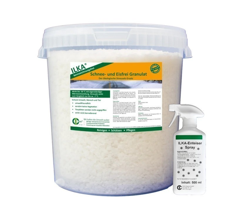 ILKA - Schnee- und Eisfrei Granulat 20kg + Enteiser Spray 500ml